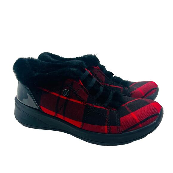 BZees Golden Bootie Women's Faux Fur Buffalo Check Pattern Lace-Up US6 EU36 UK3 - Picture 1 of 7
